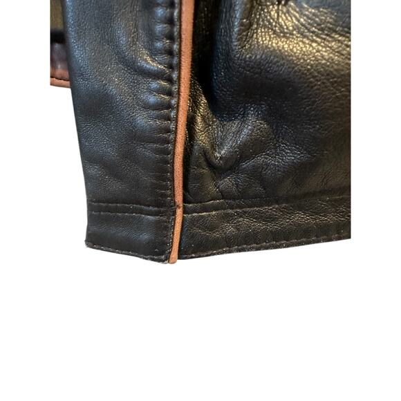 Vintage Butter Soft Black Leather Moto Jacket Brown Trim Quiet Luxury Minimalist - Picture 9 of 16